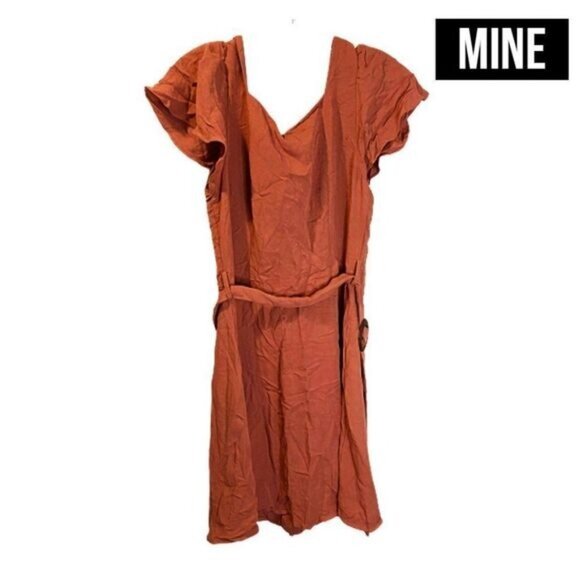 MINE Women's Casual Summer Ruffle Sleeve Buttoned‎ Down Short Dress with belt - Picture 2 of 6